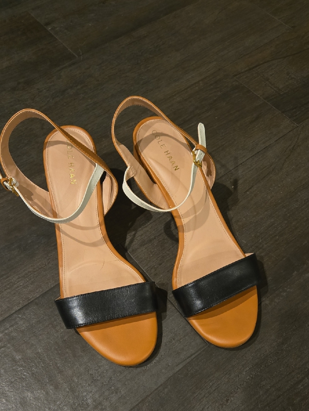 Cole Haan Two-Tone Leather Ankle-Strap Sandals - Black & Tan